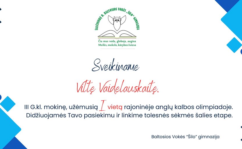 I-oji vieta rajono anglų kalbos olimpiadoje
