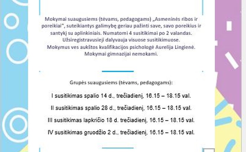 Kviečiame į mokymus mokiniams ir suaugusiems!